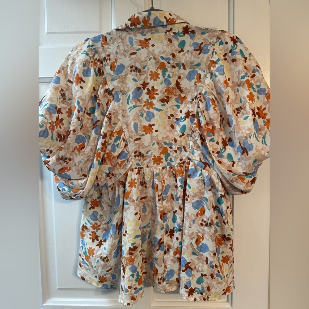 Entro Floral Puff Sleeve Blouse Size S | Lined Boutique Top - Picture 3 of 9